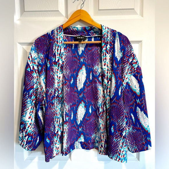 DKNY WOMEN'S SNAKE-PRINT OPEN-FRONT JACKET WHITE SIZE SMALL - Picture 3 of 5